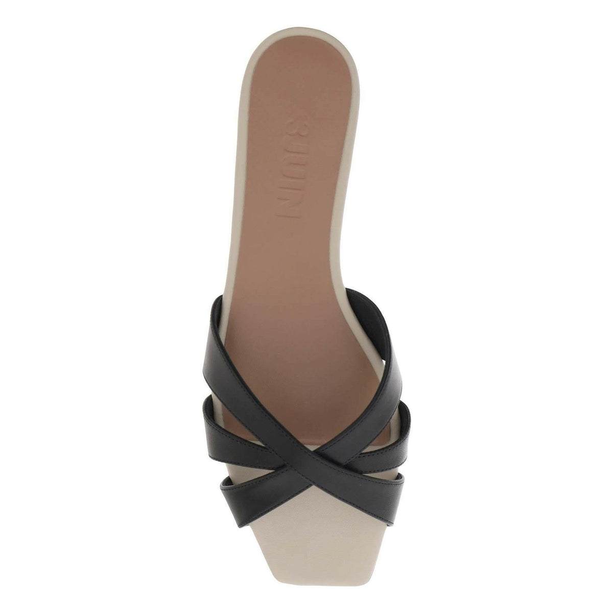 3JUIN - Sierra Black Nerea Cross Strap Leather Slides With Square Toe - JOHN JULIA