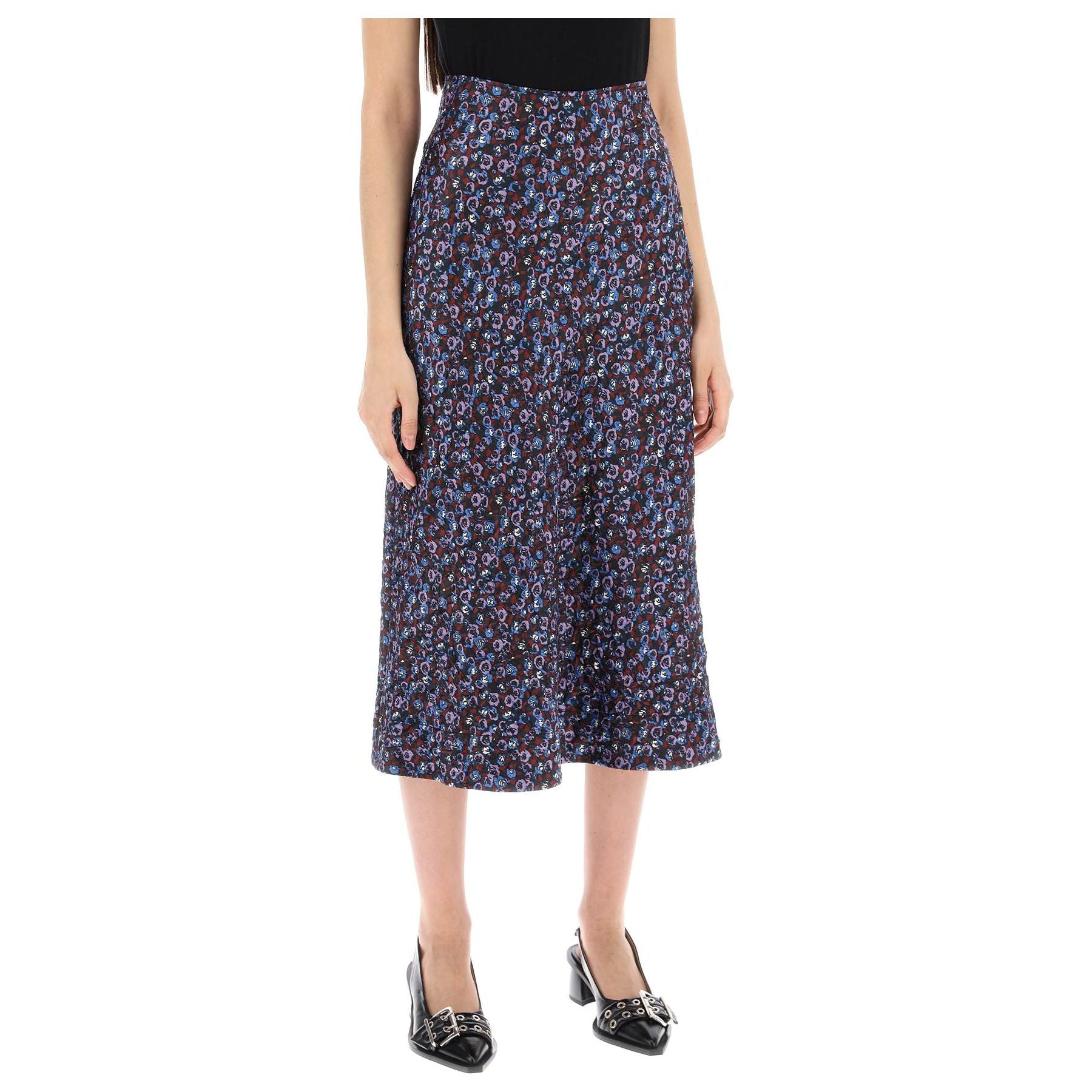 Floral Crinkled Satin Midi Skirt