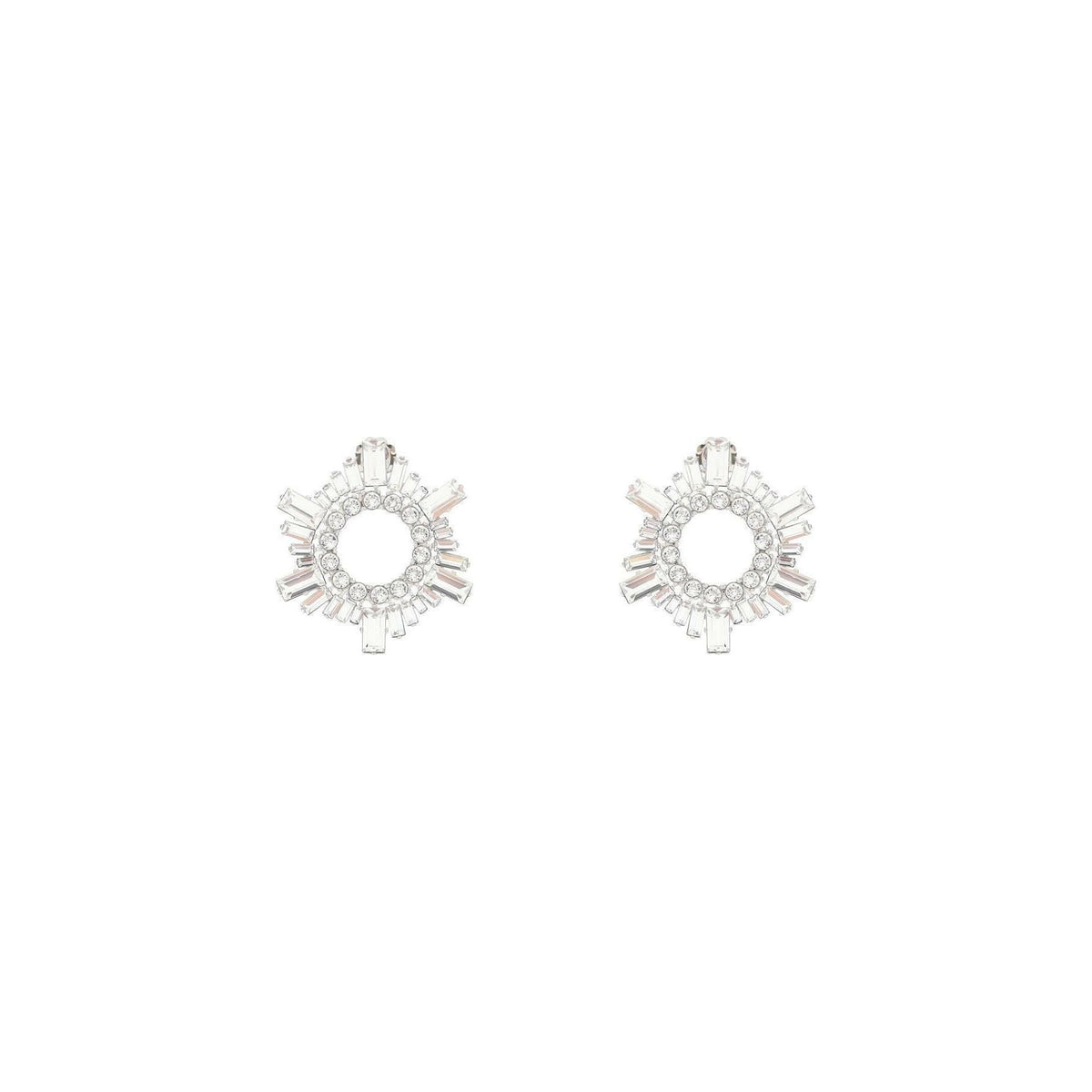 AMINA MUADDI - White Crystals Silver Base Begum Buckle Earrings - JOHN JULIA