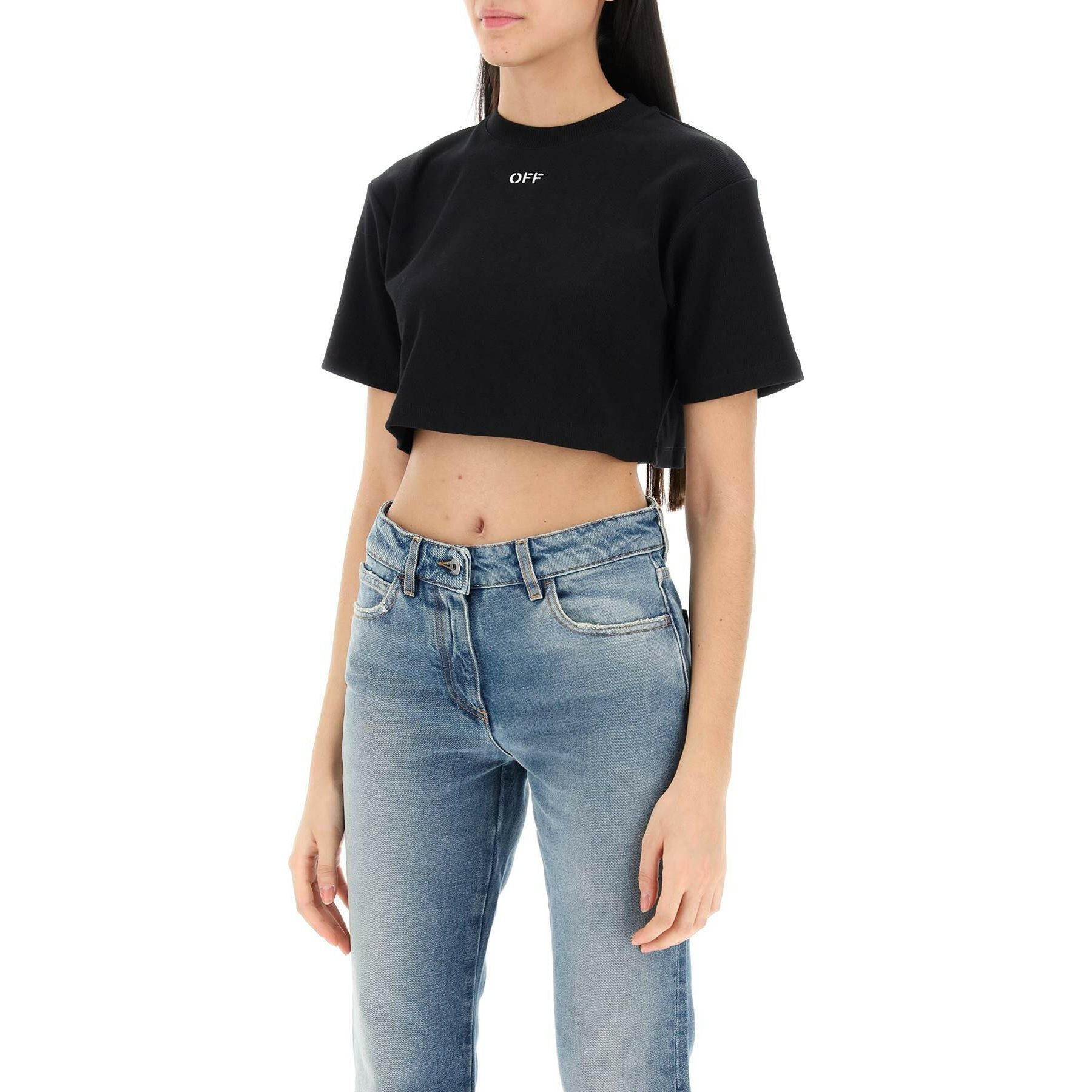 Off Embroidered Cotton Cropped T-shirt OFF-WHITE JOHN JULIA.
