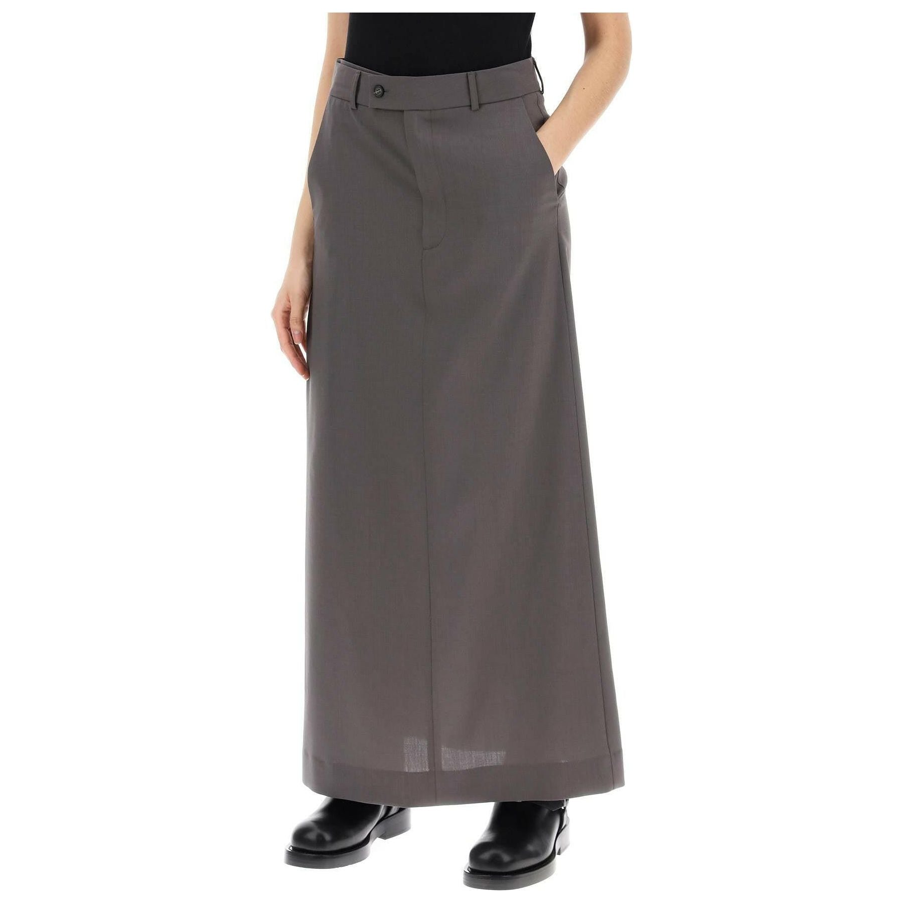 Mud Brown Tailoring Wool Canvas Maxi Skirt