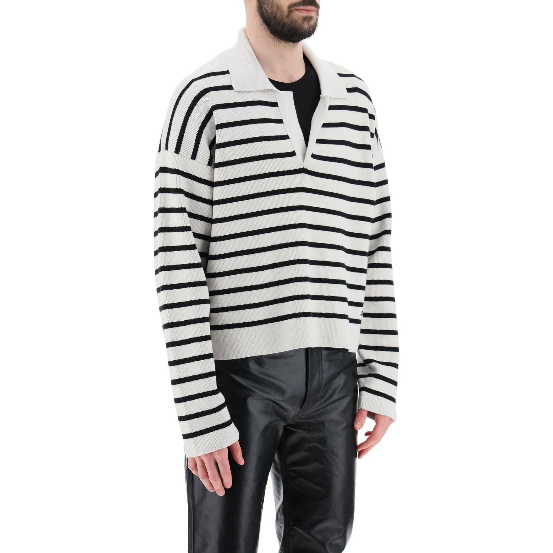 Striped Magic Organic Cotton-Blend Polo Sweater AMI ALEXANDRE MATIUSSI JOHN JULIA.