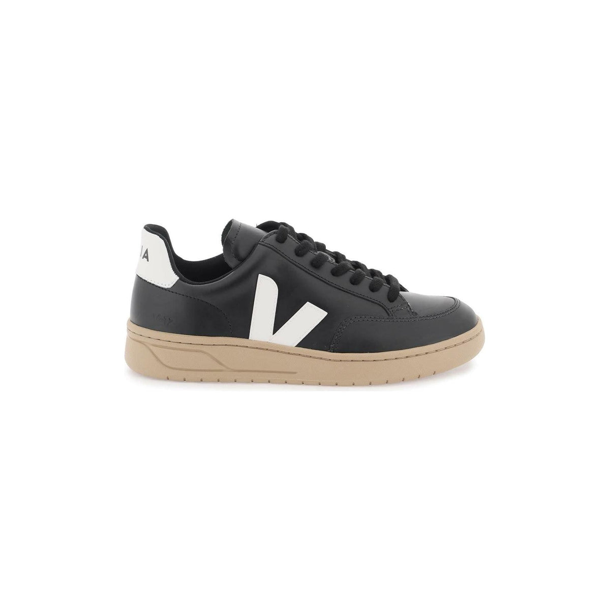Black Smooth Leather V-12 Sneakers