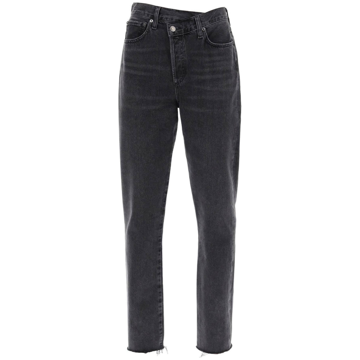 AGOLDE - Black Offset Waistband Organic Cotton Jeans in Shambles - JOHN JULIA