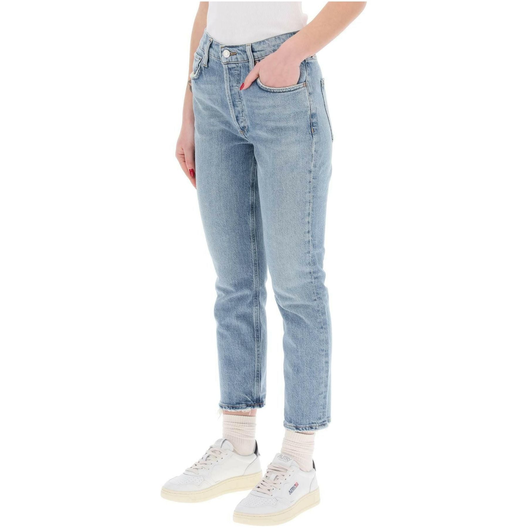 Blue High Rise Straight Cropped Jeans in Quiver AGOLDE JOHN JULIA.