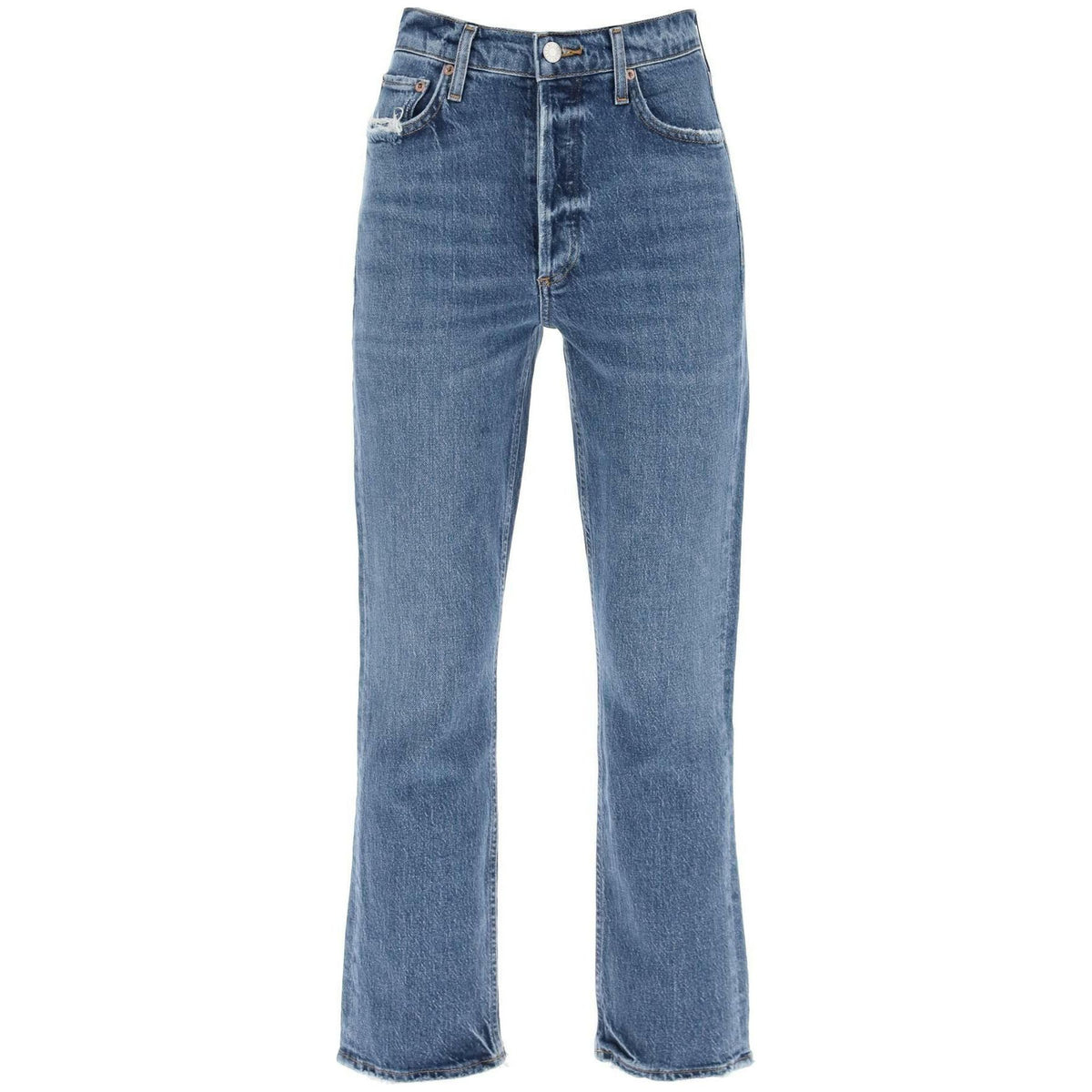 AGOLDE - Blue Riley High Rise Recycled Cotton-Blend Jeans in Moor - JOHN JULIA