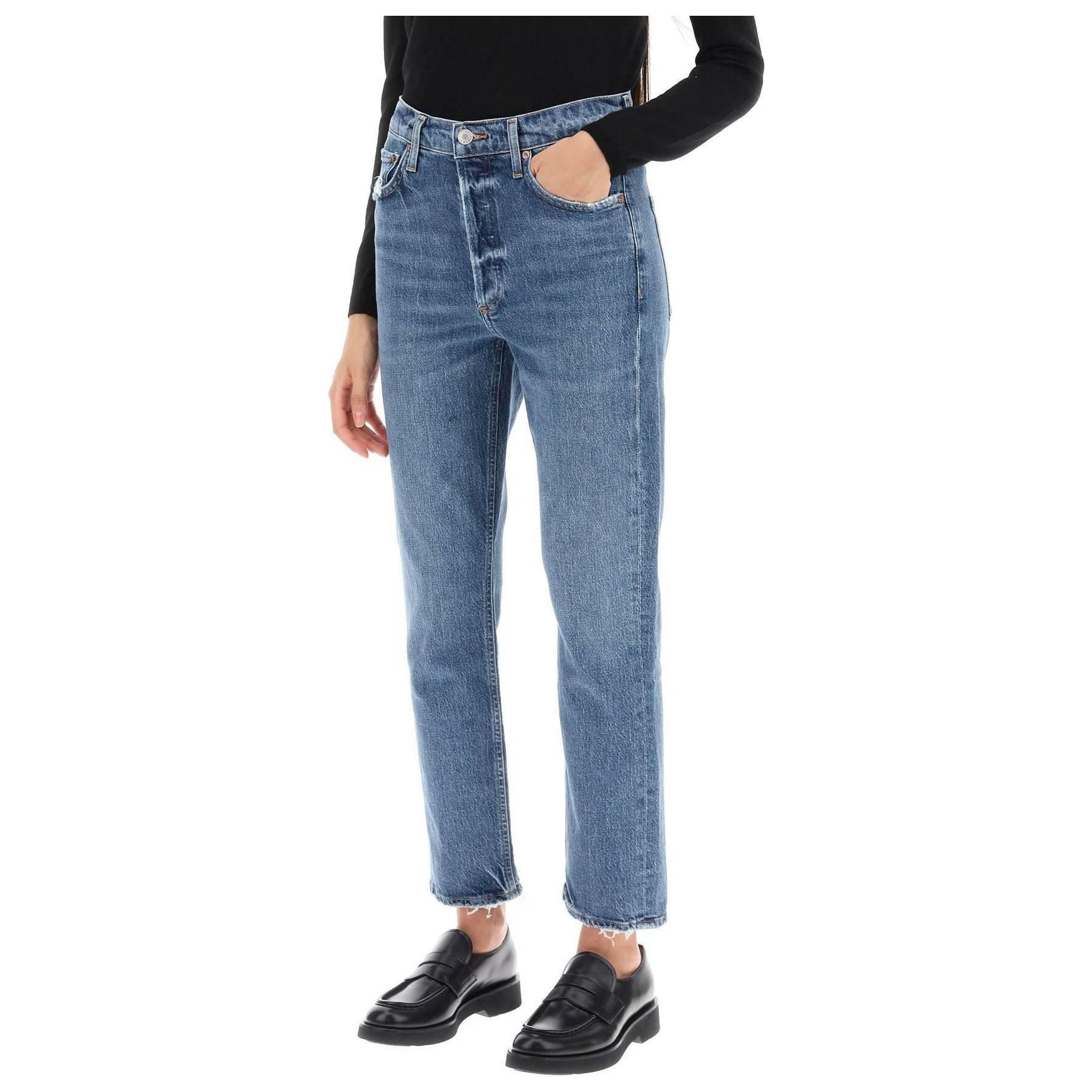 Blue Riley High Rise Recycled Cotton-Blend Jeans in Moor AGOLDE JOHN JULIA.