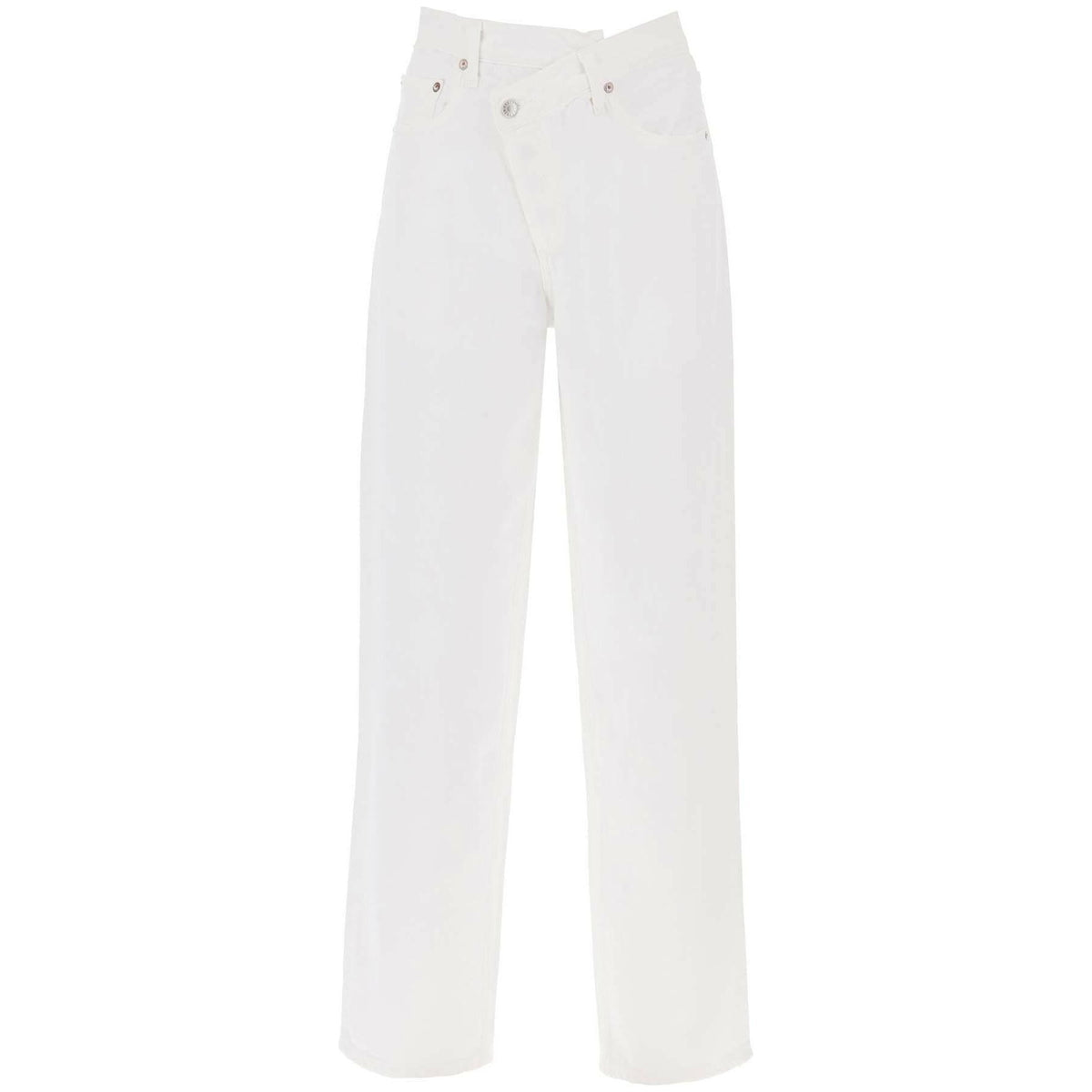 AGOLDE - White Criss Cross Organic Cotton Jeans in Milkshake - JOHN JULIA