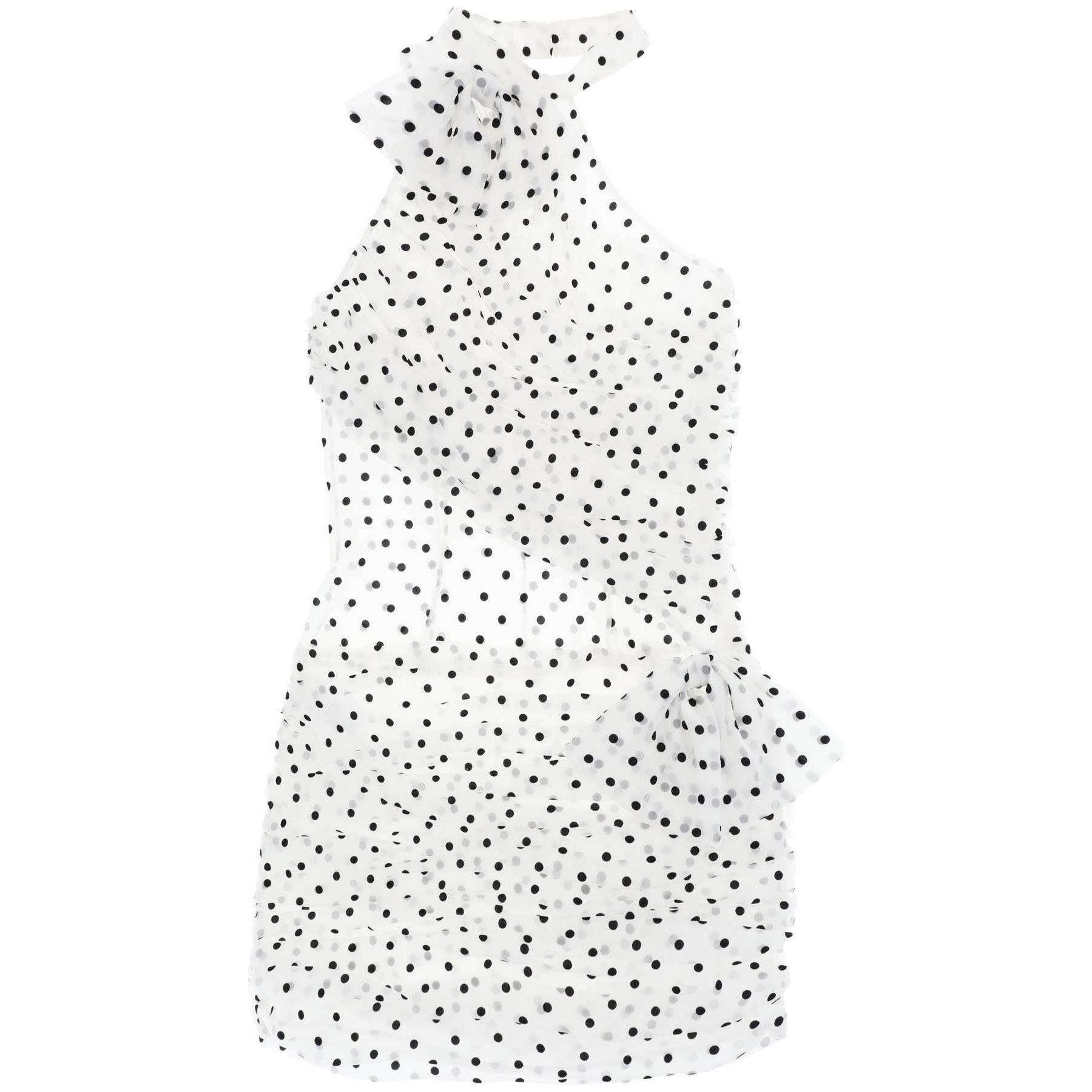 White and Black Flocked Polka Dot Silk Organza Draped Mini Dress ALESSANDRA RICH JOHN JULIA.