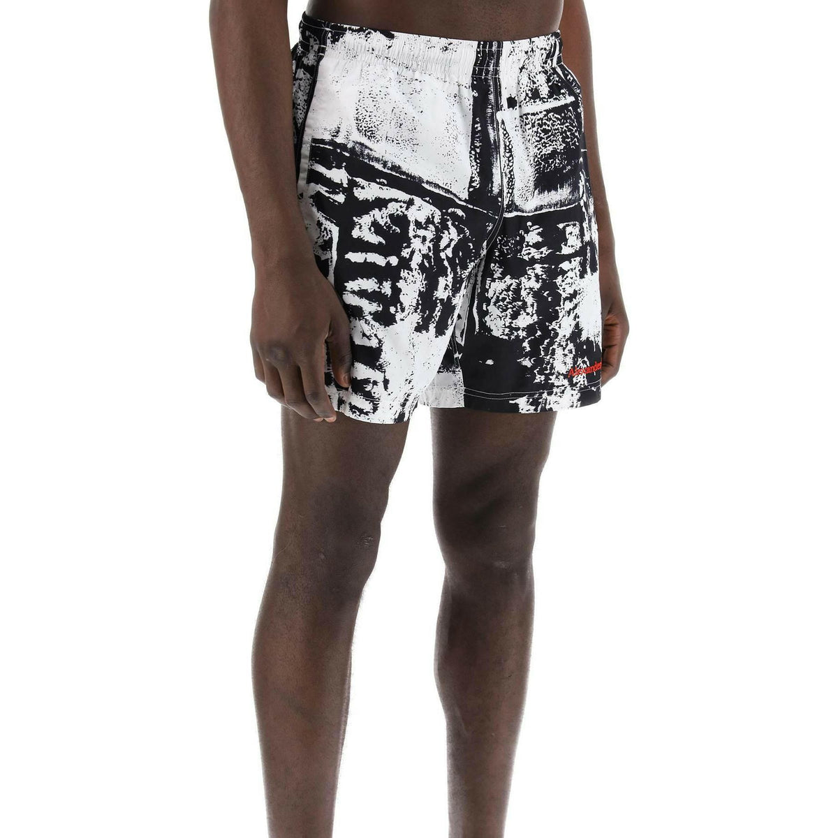 ALEXANDER MCQUEEN - White and Black Fold Print Swim Shorts - JOHN JULIA