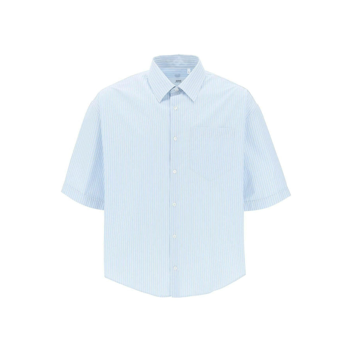 AMI ALEXANDRE MATTIUSSI - Chalk Blue Striped Boxy Cotton Fit Short-Sleeve Shirt - JOHN JULIA
