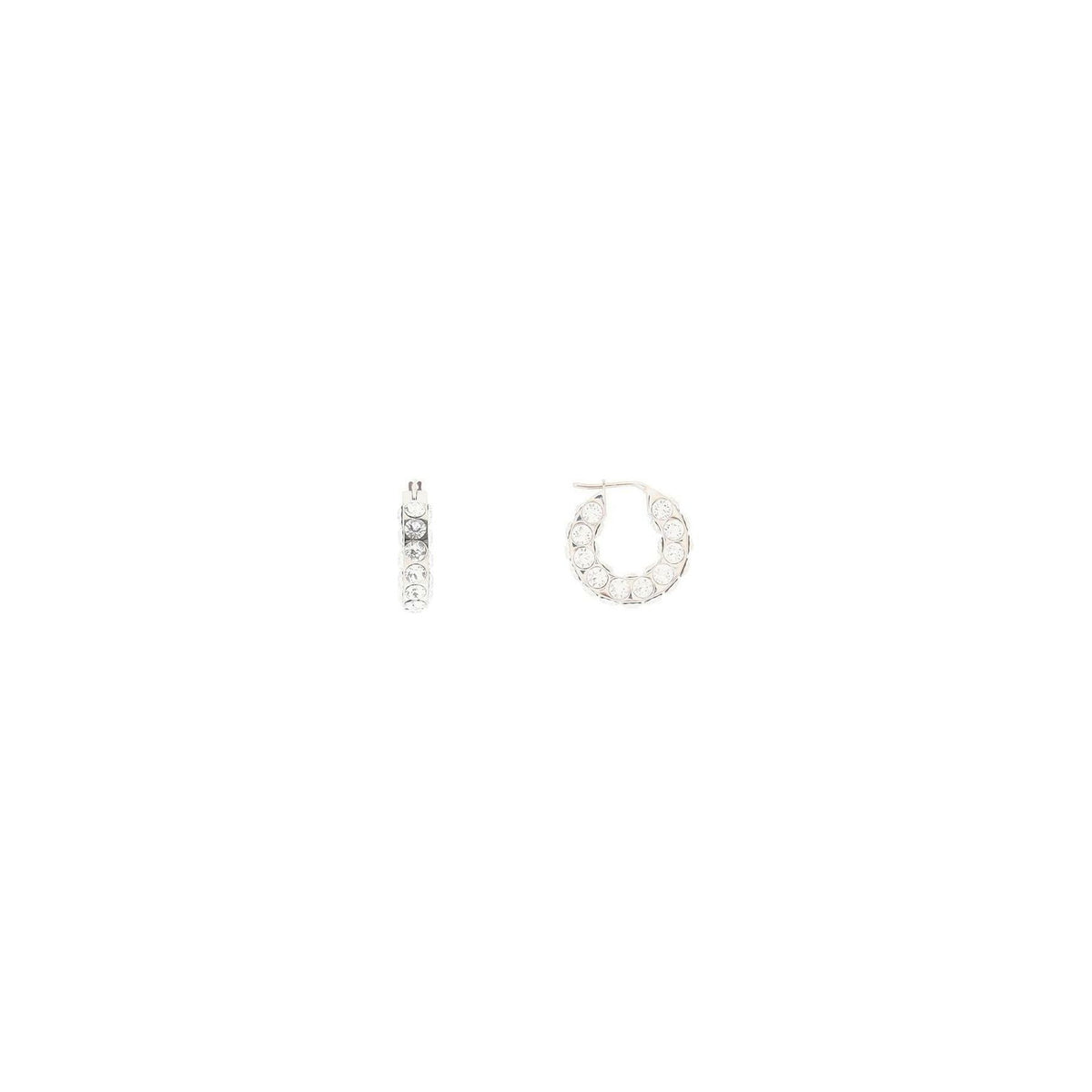 AMINA MUADDI - White Crystals Silver Base Small Jahleel Hoop Earrings - JOHN JULIA