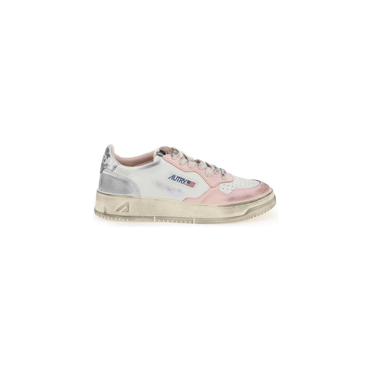 AUTRY - White Pink and Silver Medalist Low Super Vintage Sneakers - JOHN JULIA