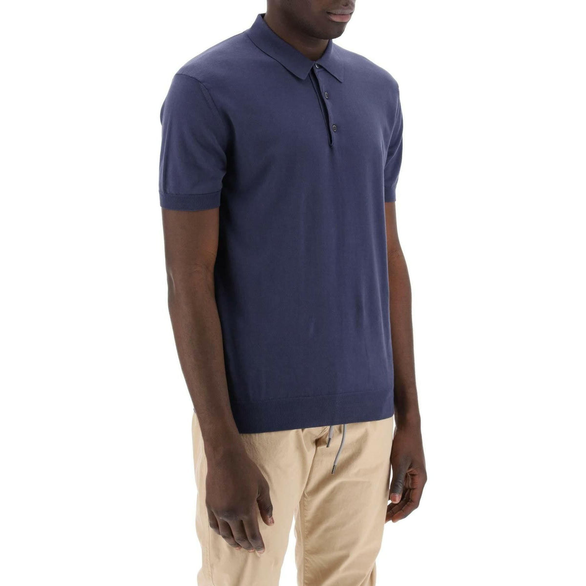 BARACUTA - Navy Cotton Knit Polo Shirt - JOHN JULIA