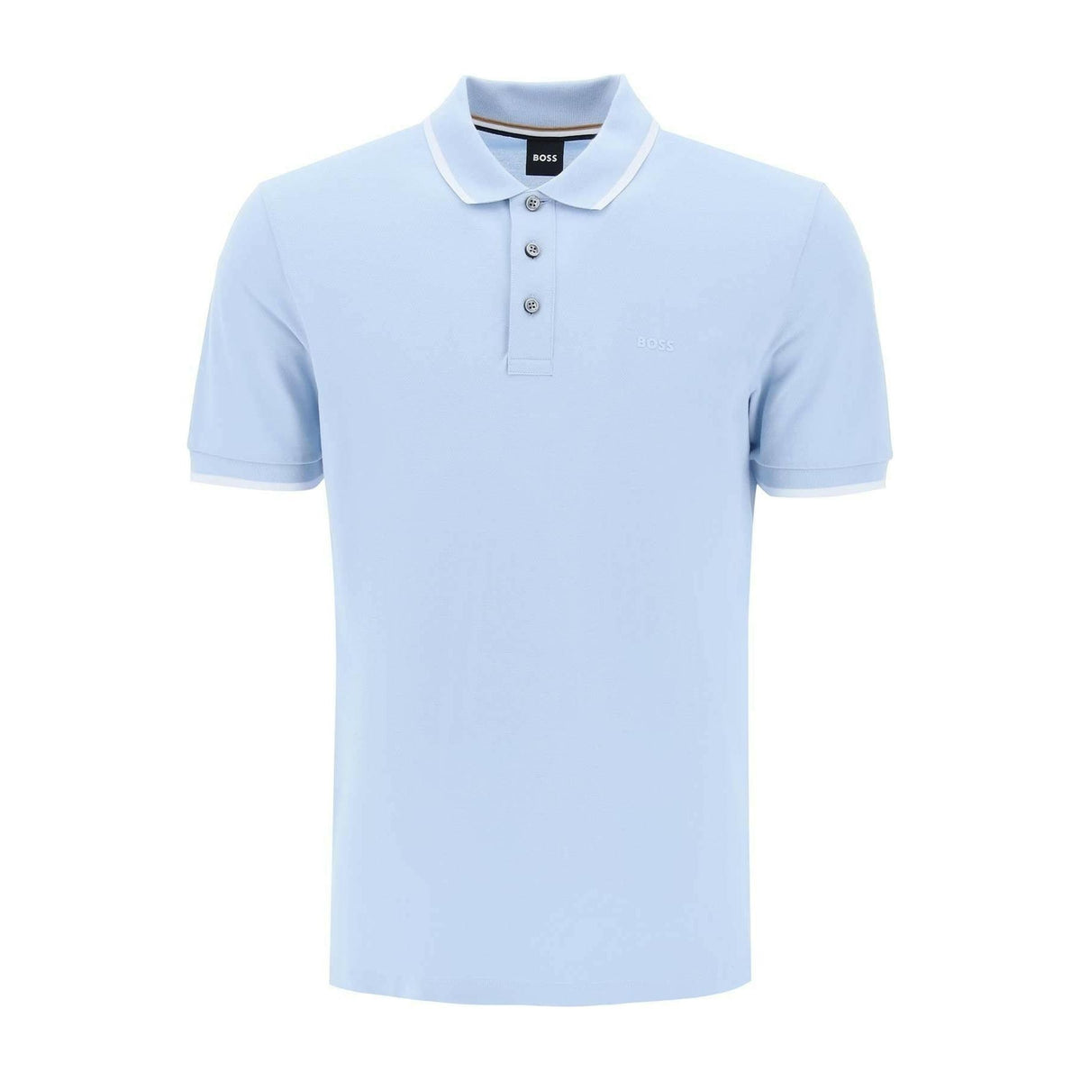 BOSS - Light Pastel Blue Parlay Tipped Cotton Polo Shirt - JOHN JULIA