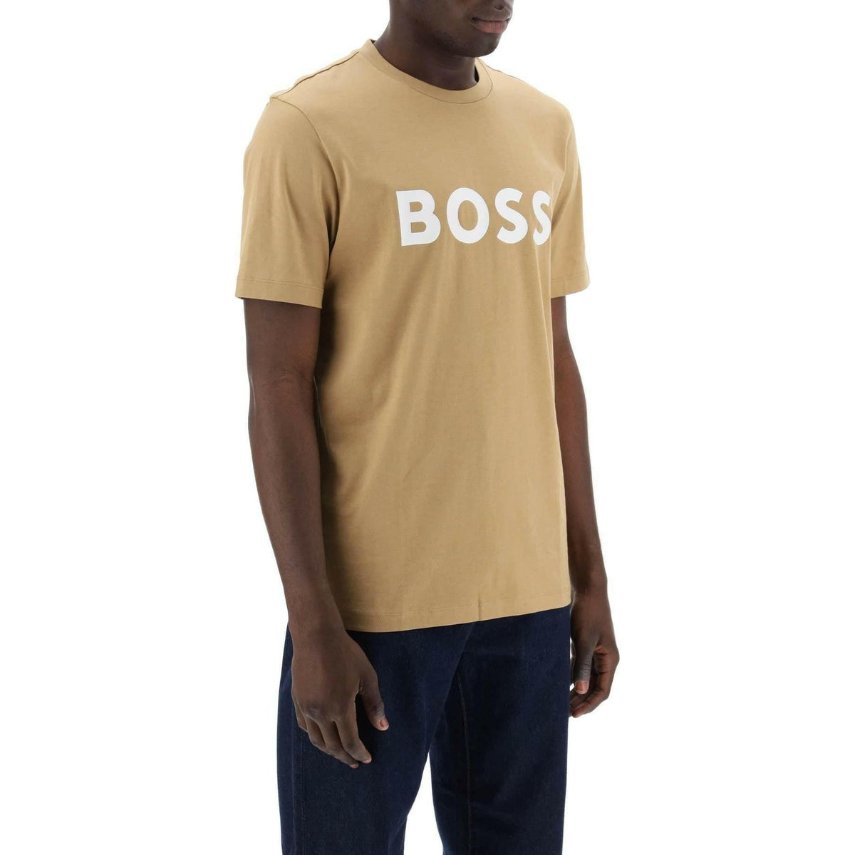 BOSS - Medium Beige Tiburt 354 Logo Print T-Shirt - JOHN JULIA