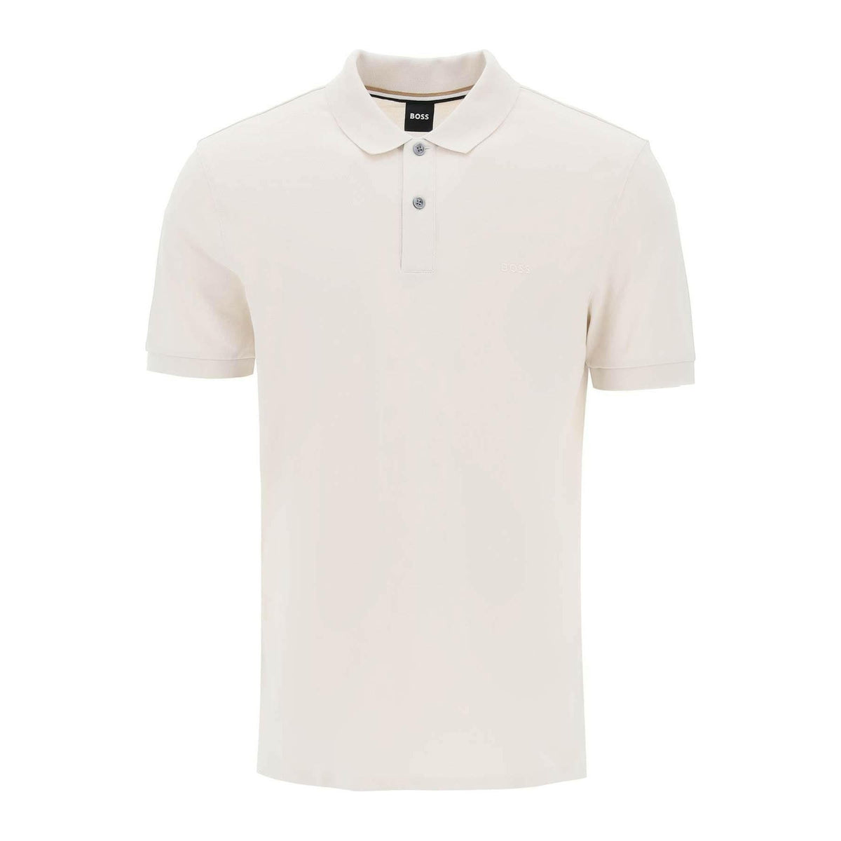 BOSS - Open White Pallas Short Sleeved Pique Polo Shirt - JOHN JULIA