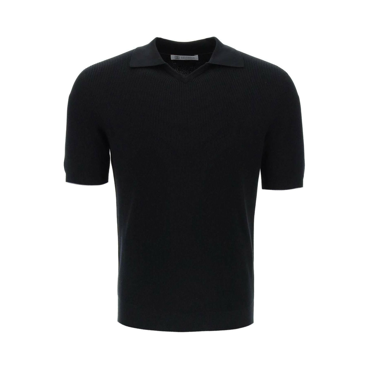 BRUNELLO CUCINELLI - Black English Rib Knit Cotton Polo Shirt - JOHN JULIA