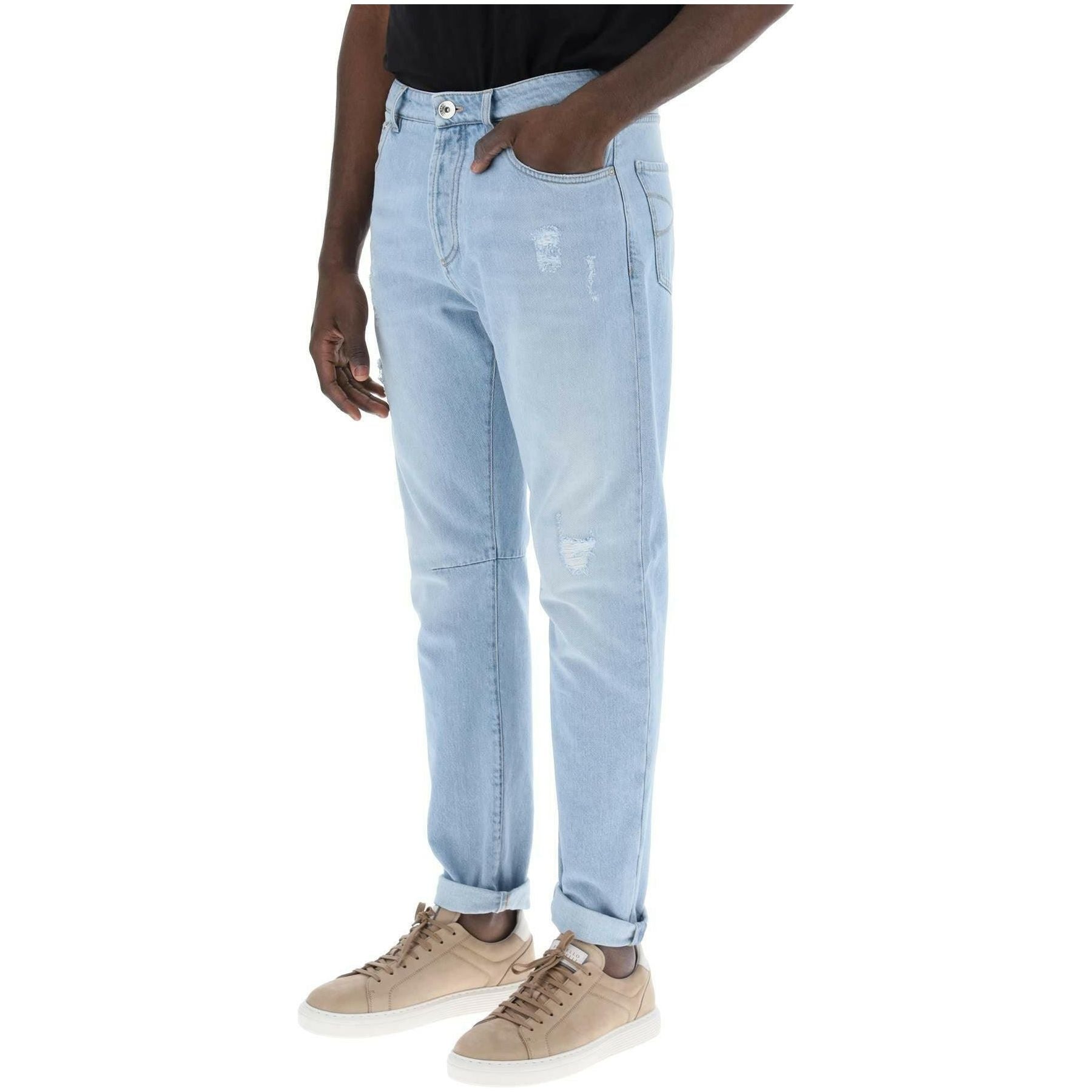 Blue Leisure Fit Cotton Jeans With Tapered Cut BRUNELLO CUCINELLI JOHN JULIA.