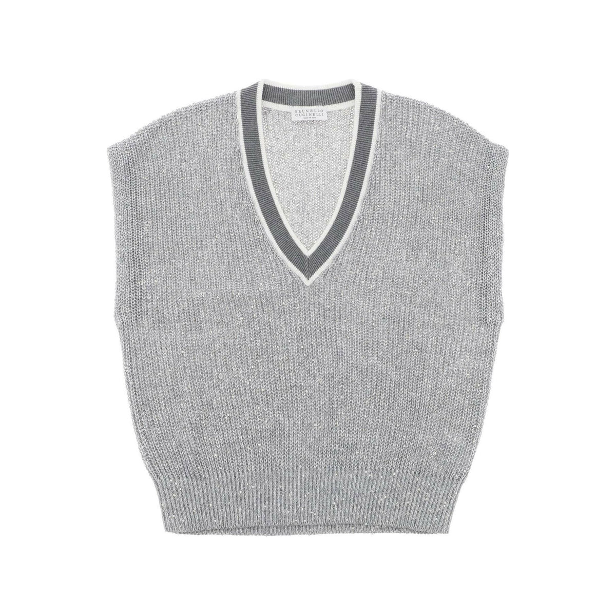 BRUNELLO CUCINELLI - Grey Dazzling English Linen Sweater - JOHN JULIA