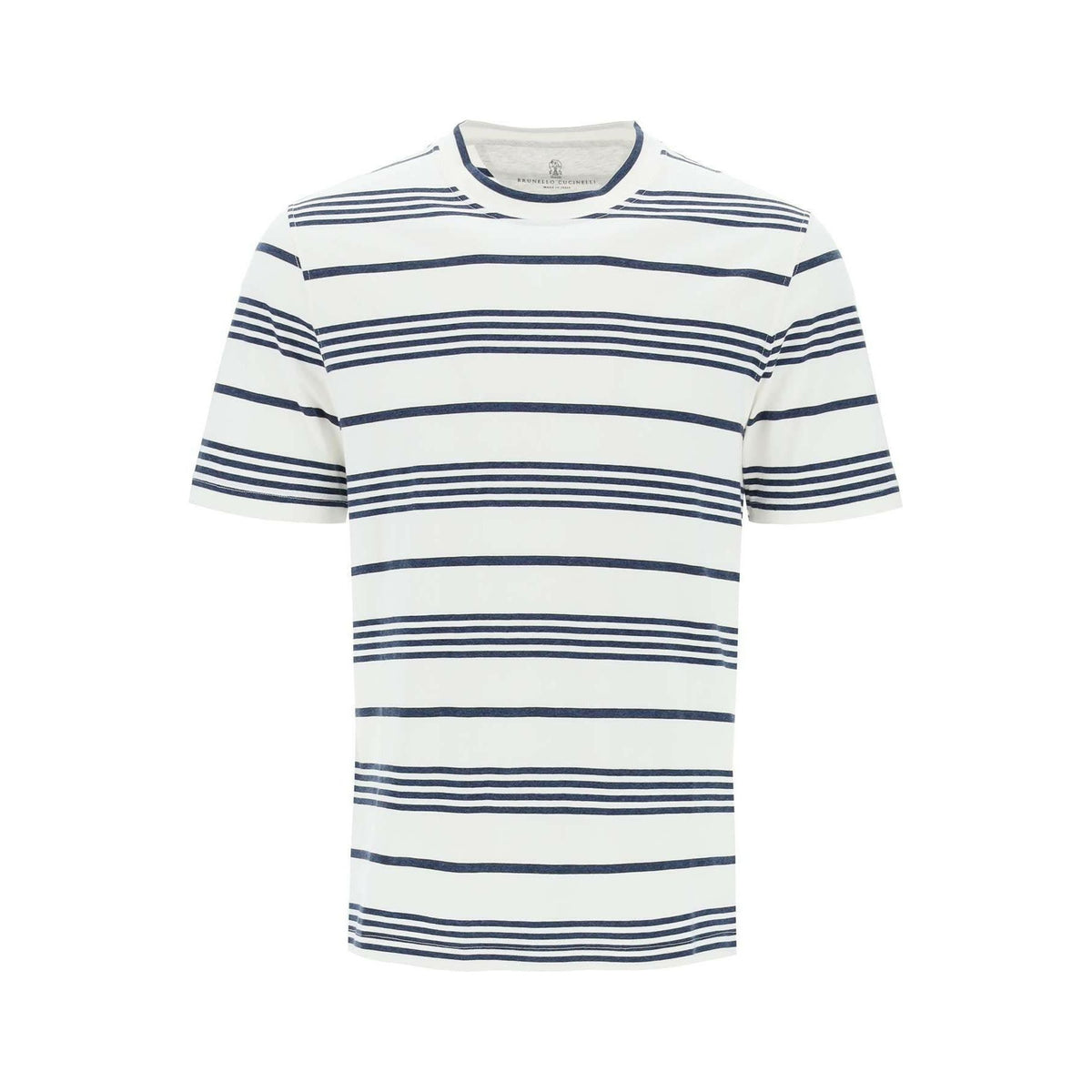 BRUNELLO CUCINELLI - Off-White and Navy Striped Cotton Jersey T-Shirt - JOHN JULIA
