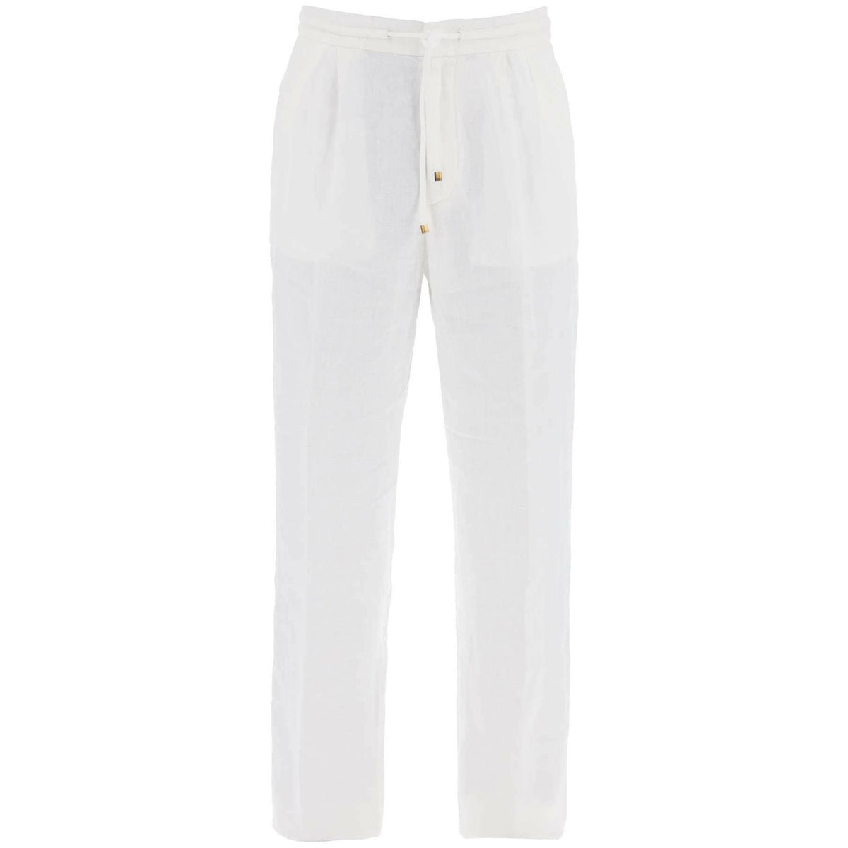 BRUNELLO CUCINELLI - White Leisure Fit Linen Garment-Dyed Drawstring Double Pleated Trousers - JOHN JULIA
