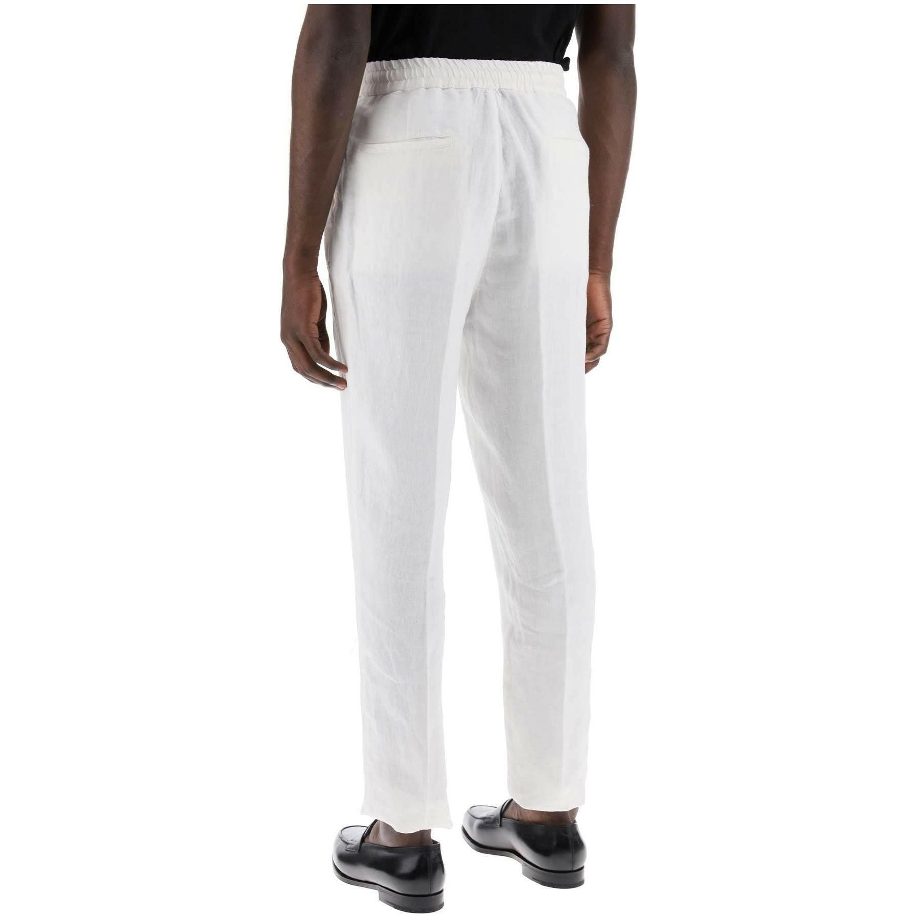 White Leisure Fit Linen Garment-Dyed Drawstring Double Pleated Trousers BRUNELLO CUCINELLI JOHN JULIA.