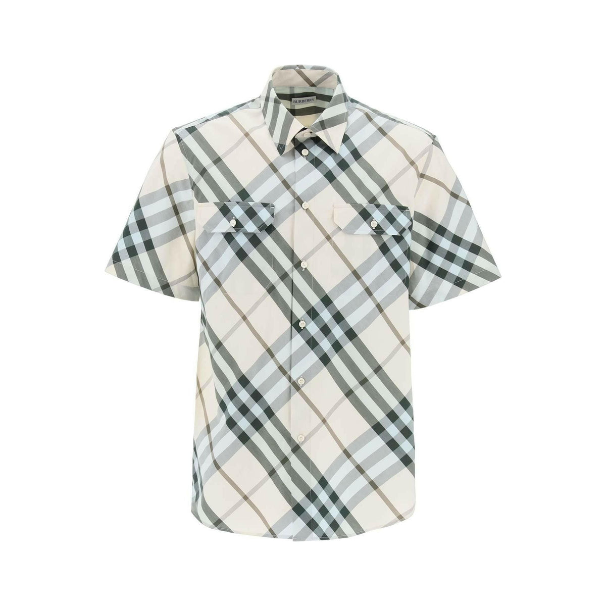 Alabaster Short Sleeved Checkered Cotton Shirt BURBERRY JOHN JULIA.