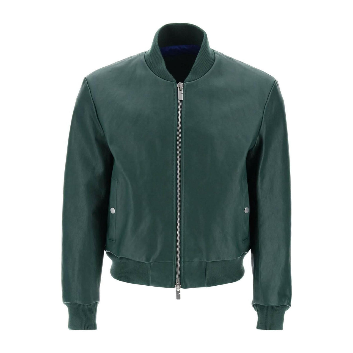 BURBERRY - Green Leather Ribbed Knit Collar Bomber Jacket - JOHN JULIA