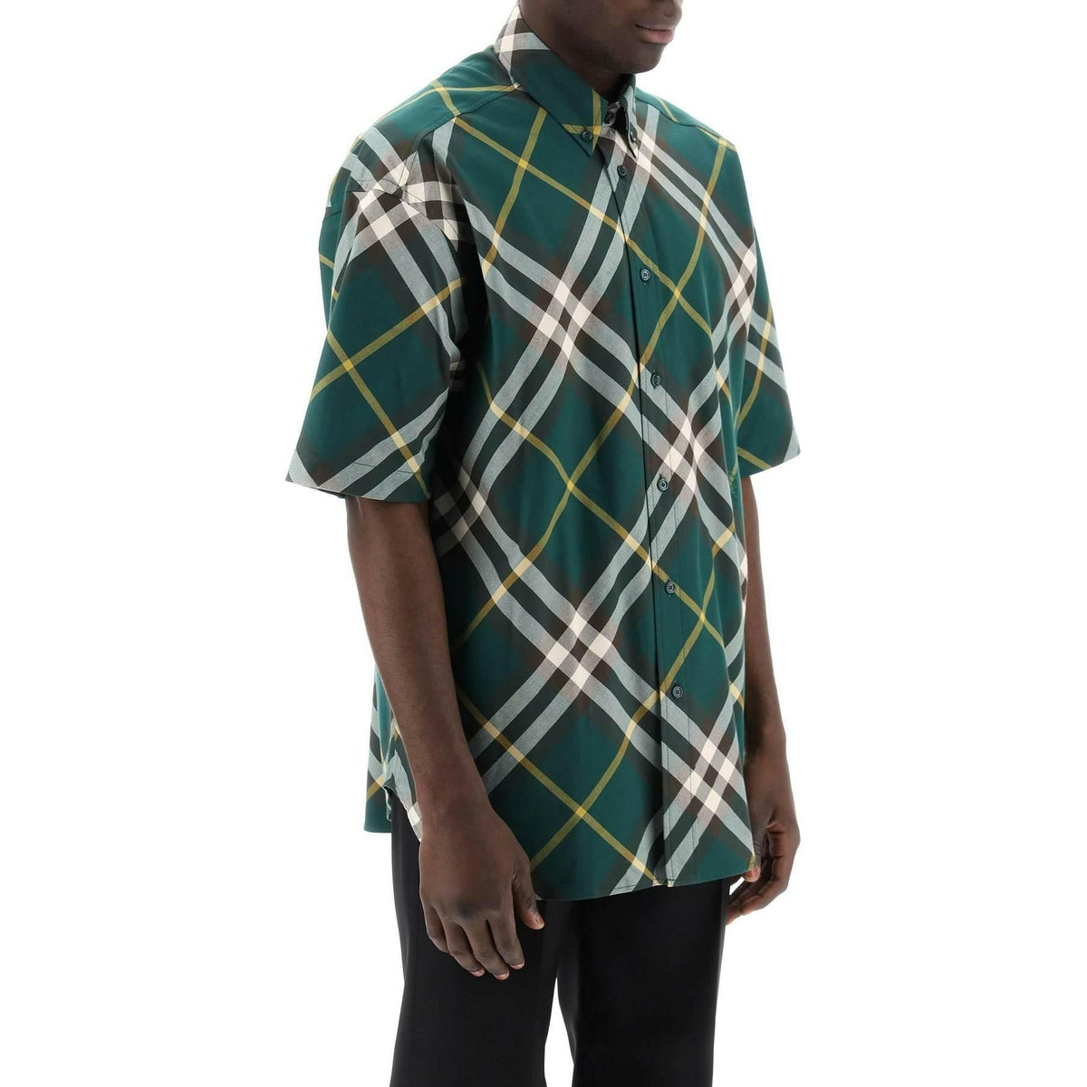 BURBERRY - Ivy Check Cotton Checkered Short-Sleeved Oversized Shirt - JOHN JULIA