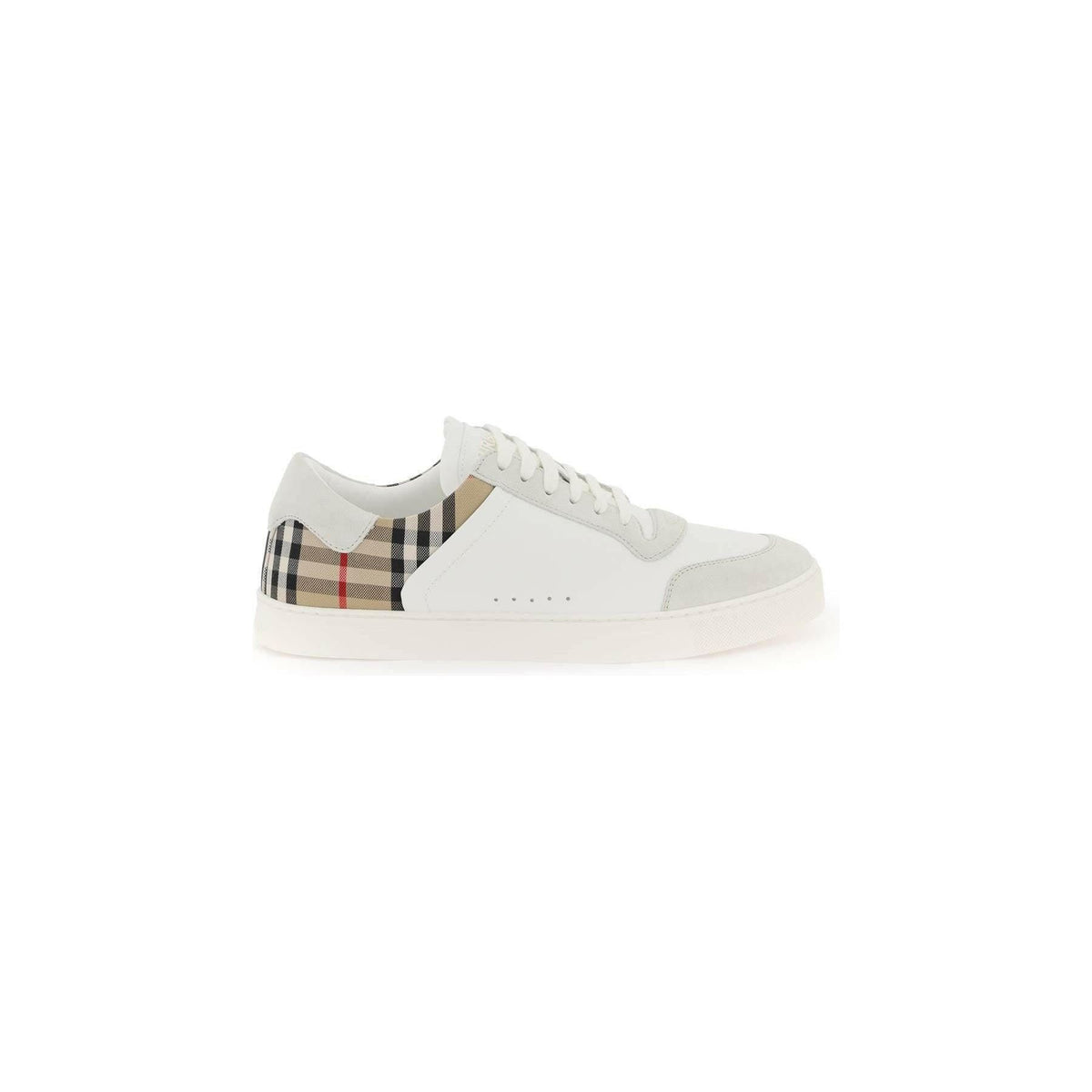 White And Archive Beige Check Leather Sneakers BURBERRY JOHN JULIA.