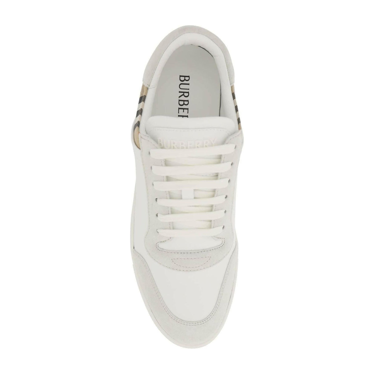 BURBERRY - White And Archive Beige Check Leather Sneakers - JOHN JULIA