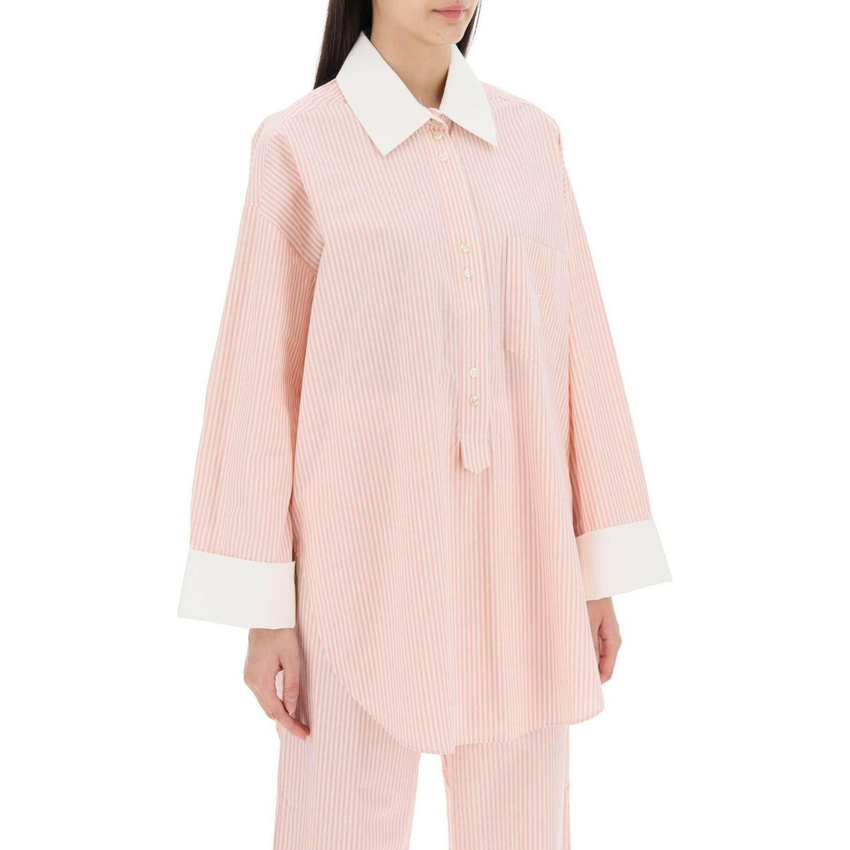 BY MALENE BIRGER - Pink Maye Organic Cotton Tunic Shirt in Skinny Stripe Diva - JOHN JULIA