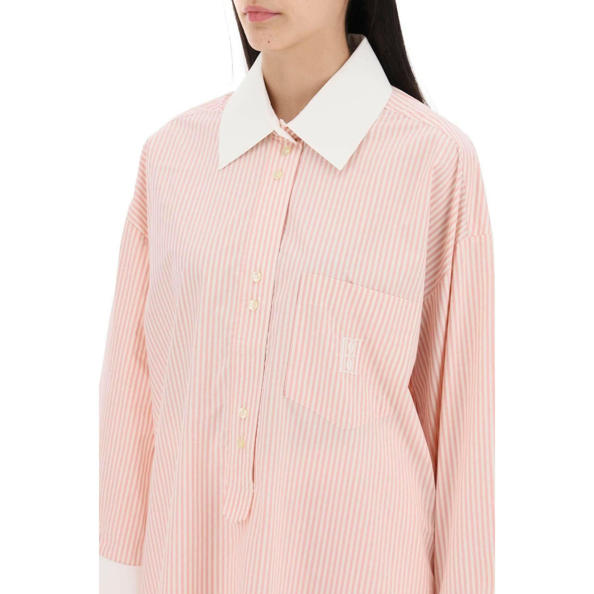 BY MALENE BIRGER - Pink Maye Organic Cotton Tunic Shirt in Skinny Stripe Diva - JOHN JULIA