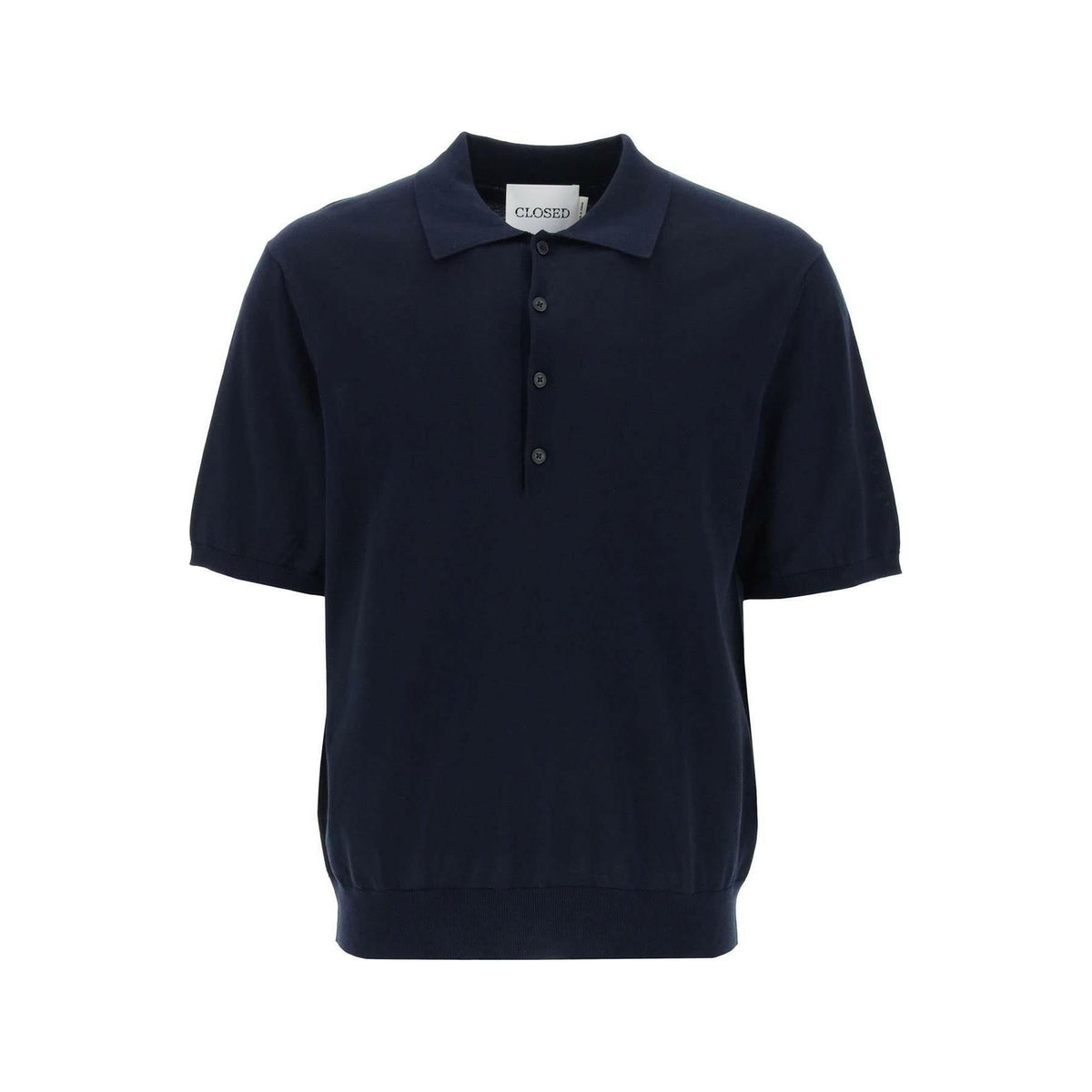CLOSED - Dark Night Soft Fine Knit Polo Shirt With Ribbed Edges - JOHN JULIA