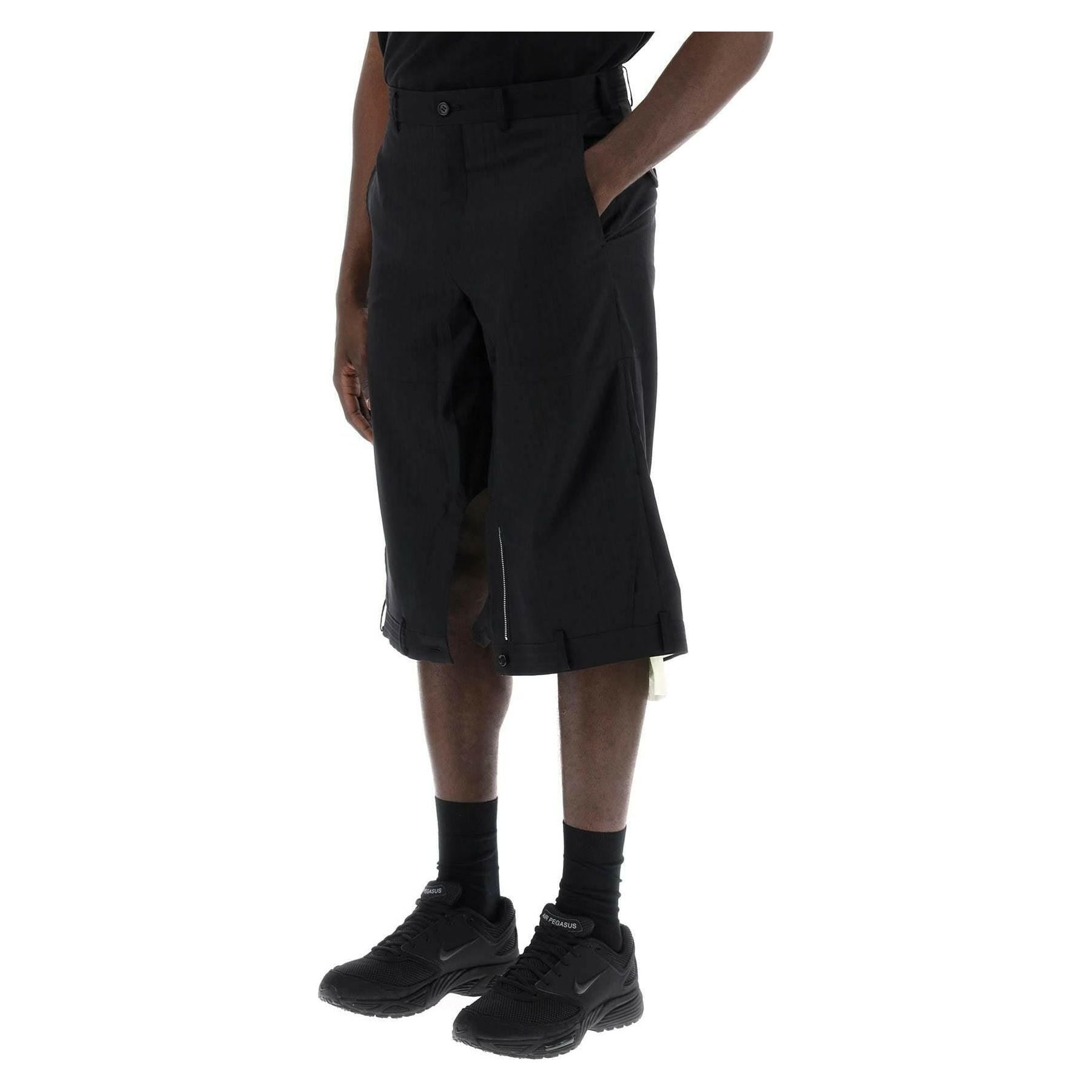 Black Upside Down Tailored Wool-Blend Shorts COMME DES GARCONS HOMME PLUS JOHN JULIA.