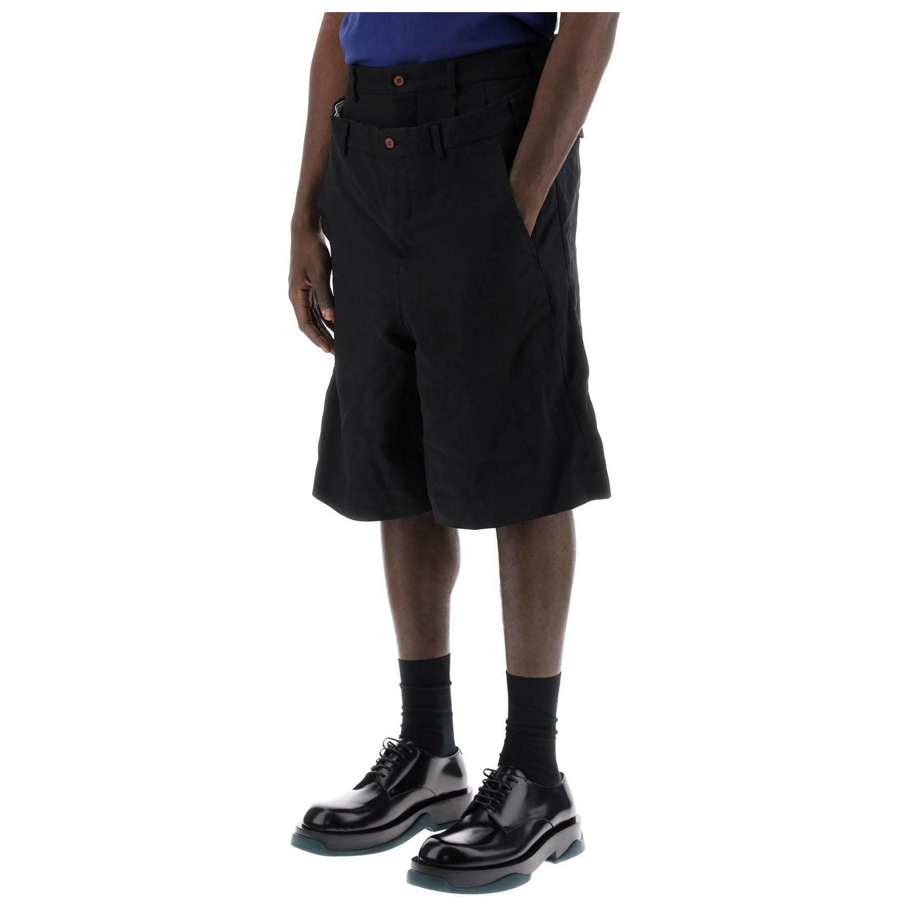 Garçons Plus Black Layered Twill Shorts COMME DES GARCONS HOMME PLUS JOHN JULIA.