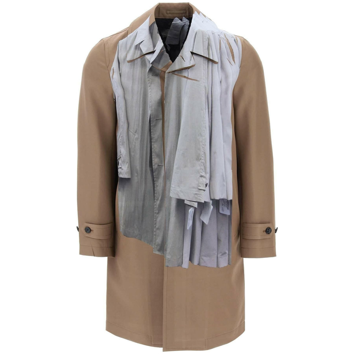 COMME DES GARCONS HOMME PLUS - Light Brown Technical Twill Trench Coat With Trompe L'Oeil Pattern - JOHN JULIA
