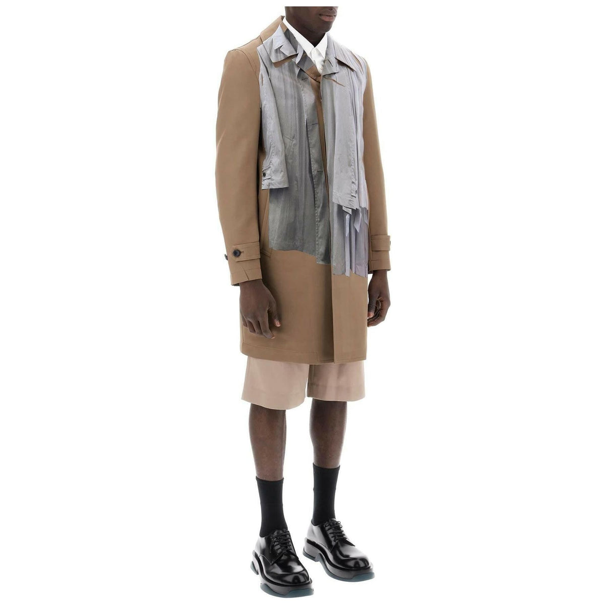 COMME DES GARCONS HOMME PLUS - Light Brown Technical Twill Trench Coat With Trompe L'Oeil Pattern - JOHN JULIA