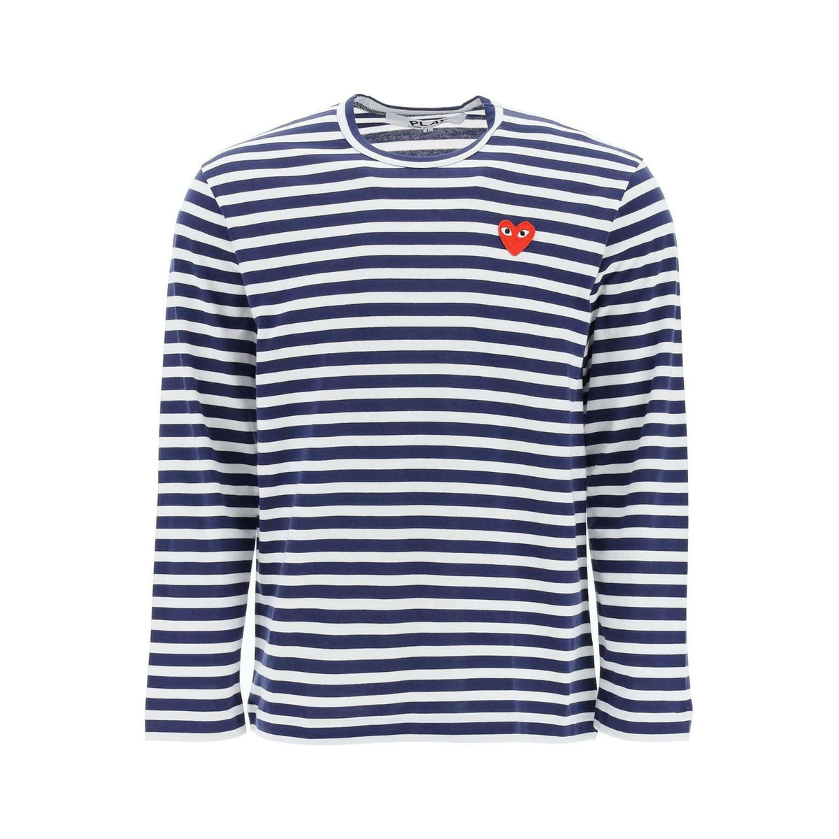 White Striped Long Sleeved T-Shirt With Heart Logo Patch COMME DES GARCONS PLAY JOHN JULIA.