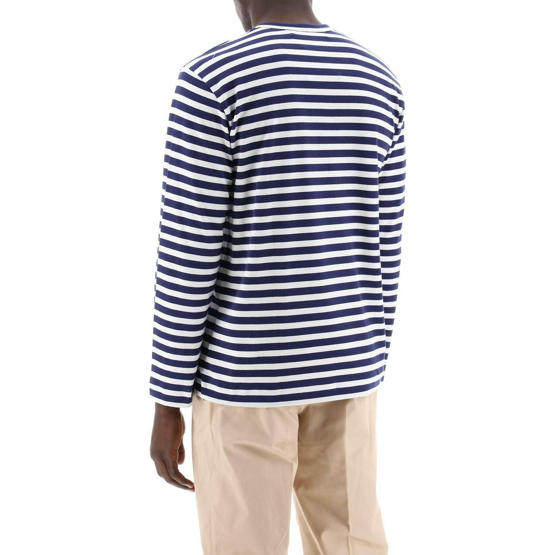 White Striped Long Sleeved T-Shirt With Heart Logo Patch COMME DES GARCONS PLAY JOHN JULIA.