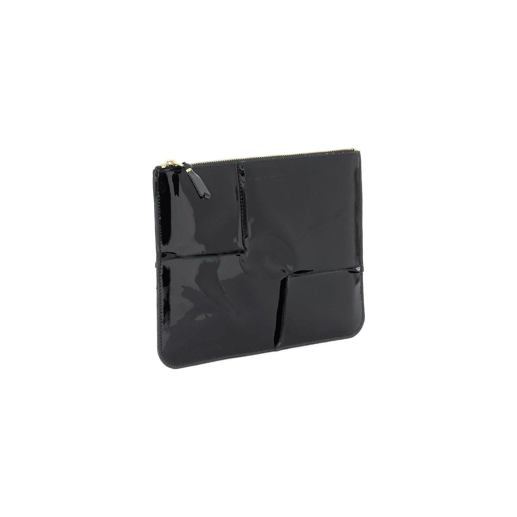 Comme des Garçons Black Patent Leather Reversed Hem Zip Pouch COMME DES GARCONS WALLET JOHN JULIA.