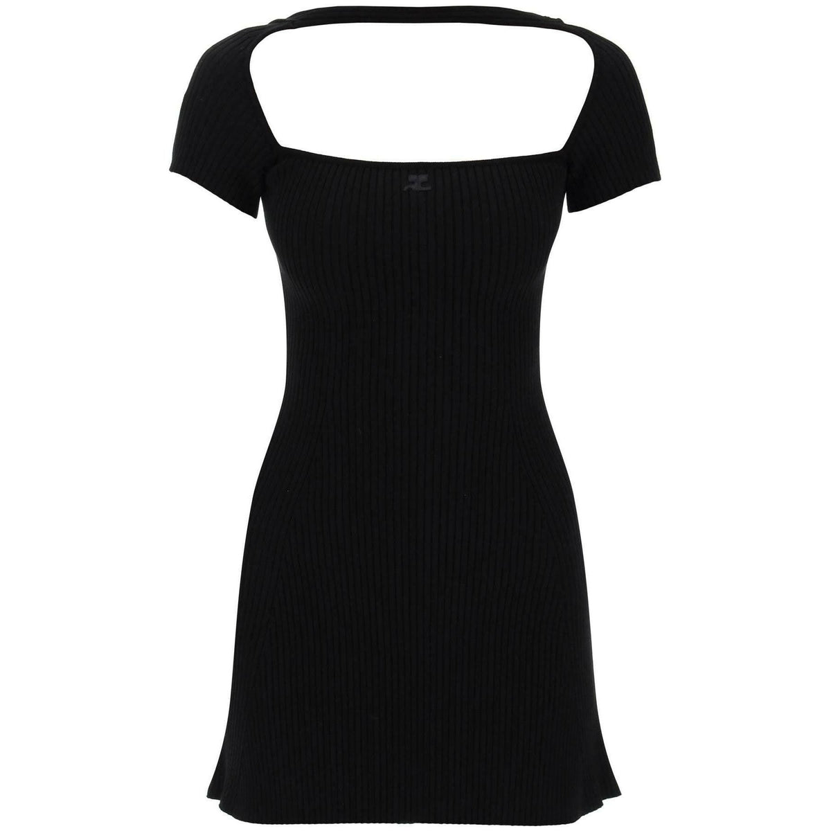 COURREGES - Black Hyperbole Ribbed Jersey Mini Dress - JOHN JULIA