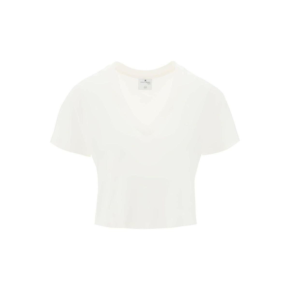 Courrèges Heritage White Organic Cotton V-Neck Cropped T-Shirt - JOHN JULIA