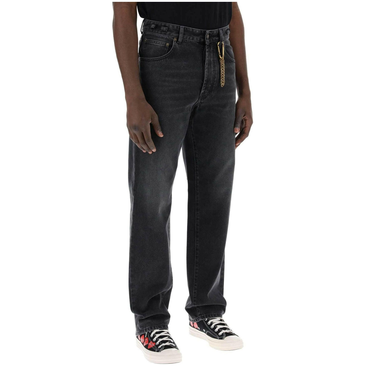 DARKPARK - Used Black Washed Cotton Denim Mark Jeans With Carabiner - JOHN JULIA