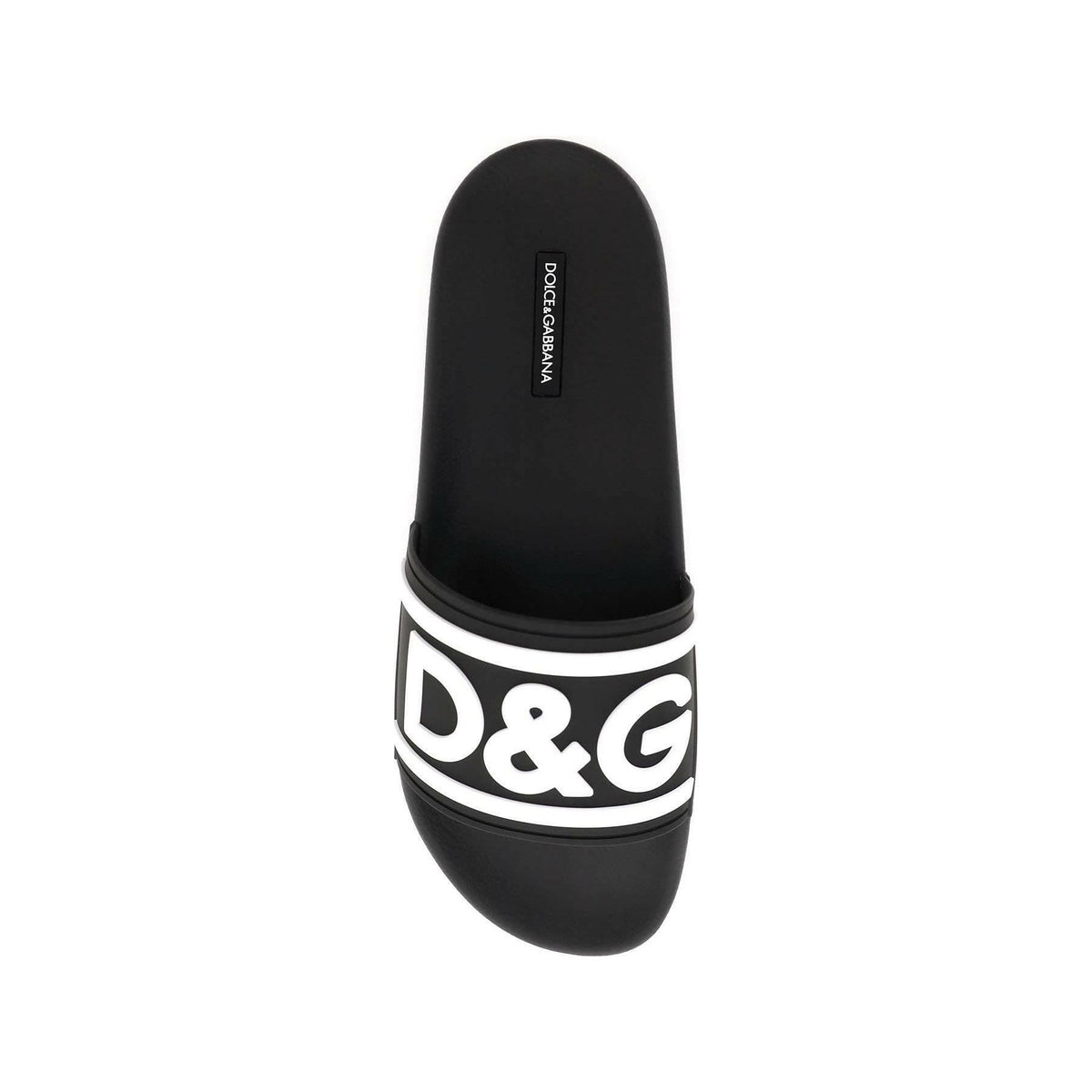 DOLCE & GABBANA - Black and White Rubber DG Logo Pool Slides - JOHN JULIA