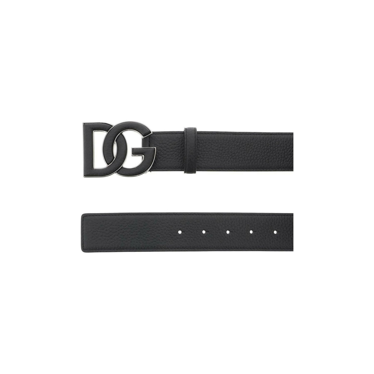 DOLCE & GABBANA - Black Deer Print Leather Belt With Dg Logo Buckle - JOHN JULIA