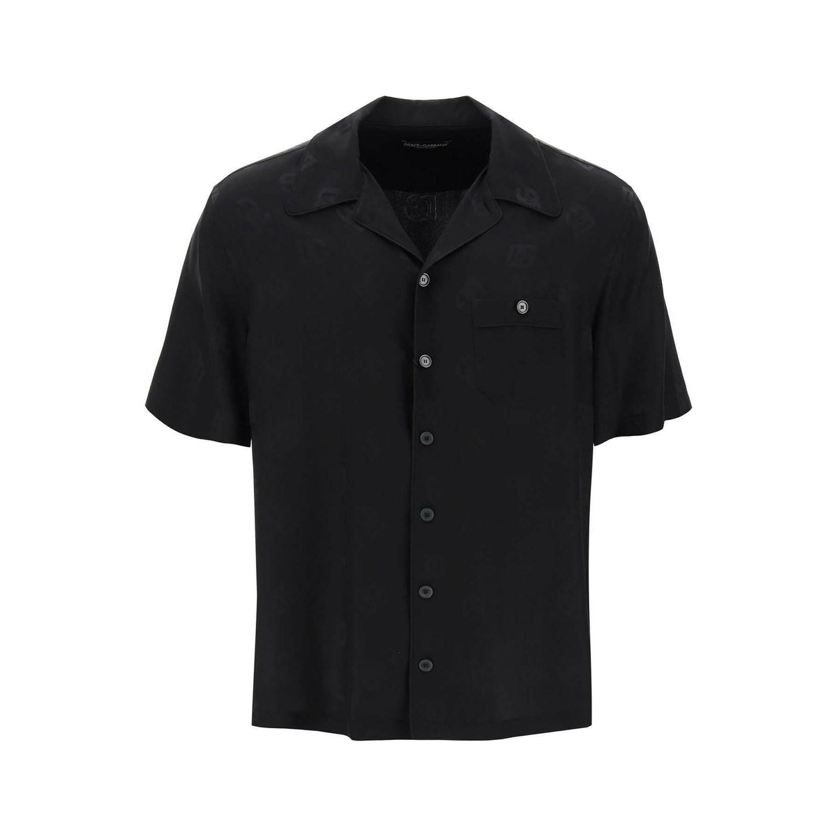 DOLCE & GABBANA - Black DG Monogram Silk Jacquard Hawaiian Shirt - JOHN JULIA