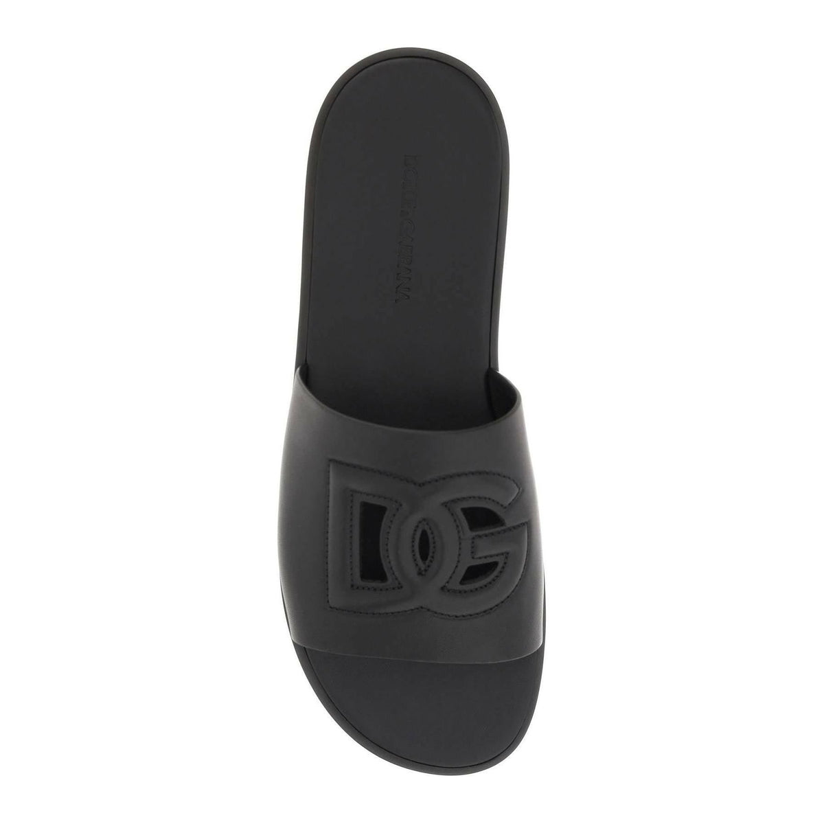 DOLCE & GABBANA - Black Leather Slides With Quilted Dg Cut Out - JOHN JULIA