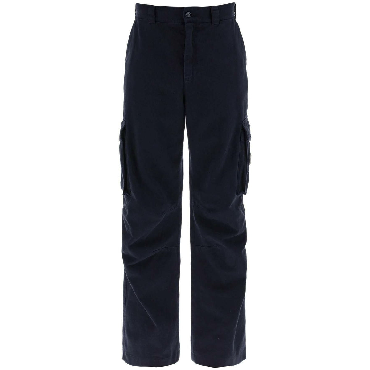 DOLCE & GABBANA - Blue Scuro Relaxed Fit Cotton Drill Cargo Pants With Logo Plaque - JOHN JULIA